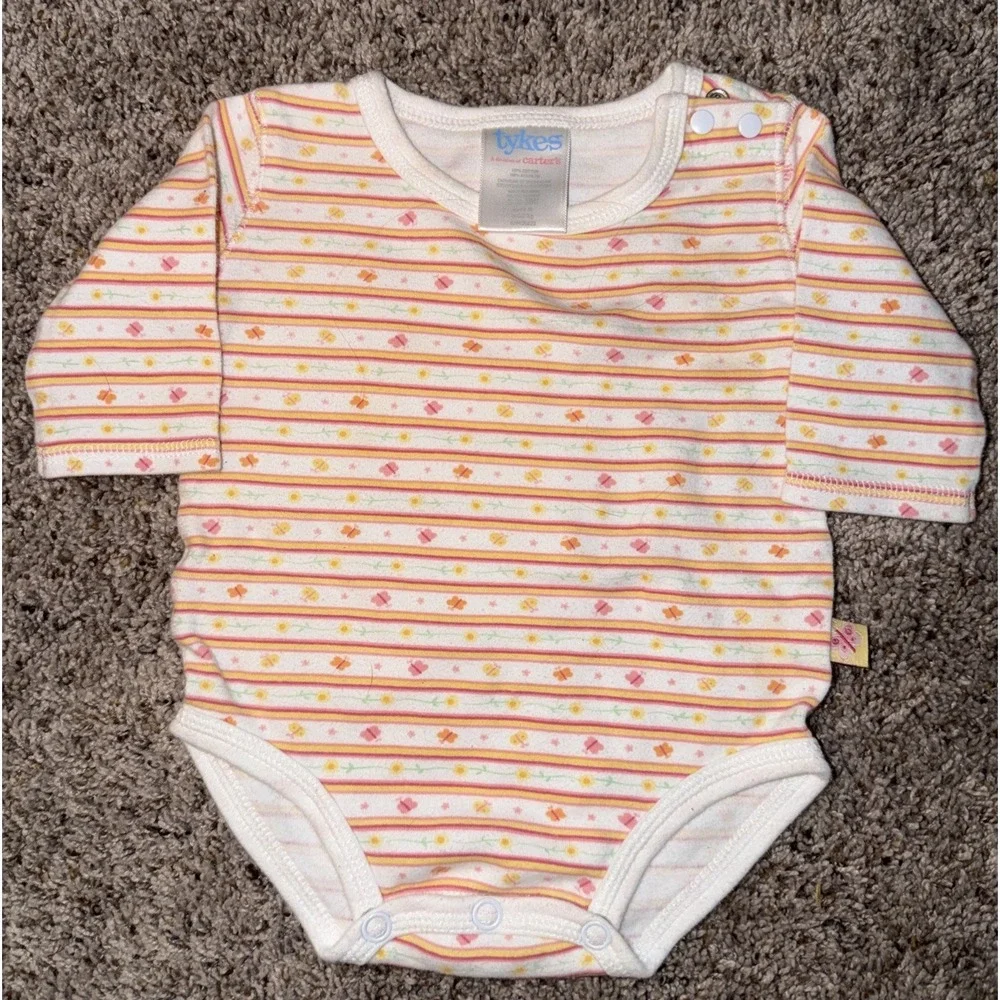 Vintage Tykes Carter's Newborn‎ Baby Bodysuit Pastel Stripe Floral Snap Small